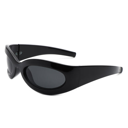 Albion - Retro Oval Wrap Around Round Sunglasses - Apprev1 PLUS STORE