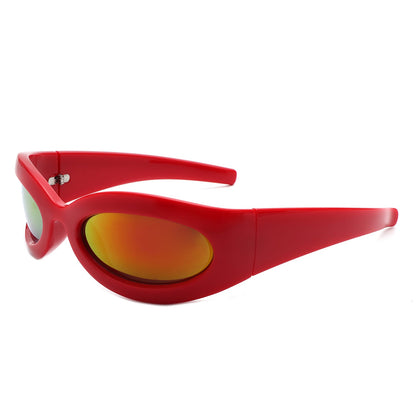 Albion - Retro Oval Wrap Around Round Sunglasses - Apprev1 PLUS STORE