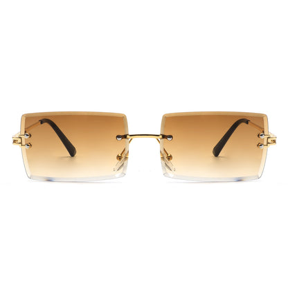 Tyriel - Classic Rimless Retro Rectangle Tinted Fashion Sunglasses - Apprev1 PLUS STORE