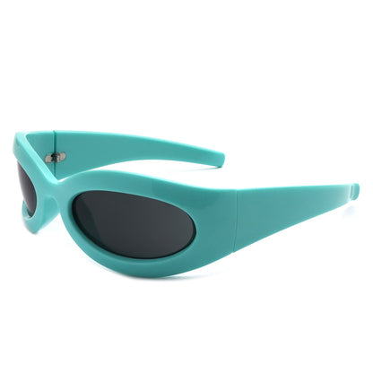 Albion - Retro Oval Wrap Around Round Sunglasses - Apprev1 PLUS STORE