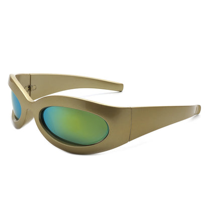 Albion - Retro Oval Wrap Around Round Sunglasses - Apprev1 PLUS STORE