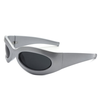 Albion - Retro Oval Wrap Around Round Sunglasses - Apprev1 PLUS STORE